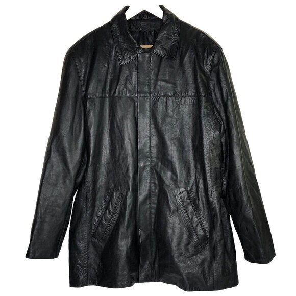 Se-ka Men Black Soft Lamb Leather Coat Motorcycle Jacket Size XL Full zip Snap